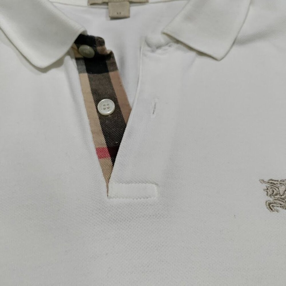 Burberry Brit White Embroidered Logo Plaid Details Placket Polo Shirt Men's M - Picture 5 of 16